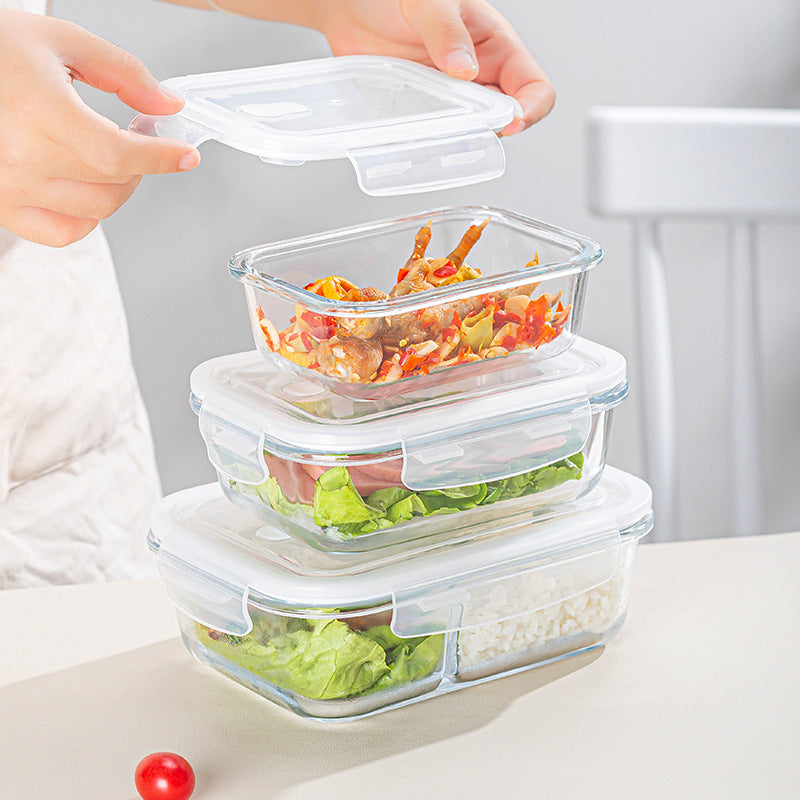 High Borosilicate Microwave Heating Glass Lunch Box Refrigerator Fresh Bowl with Lid Sealed Box Student Bento Box Lunch Box - image 1