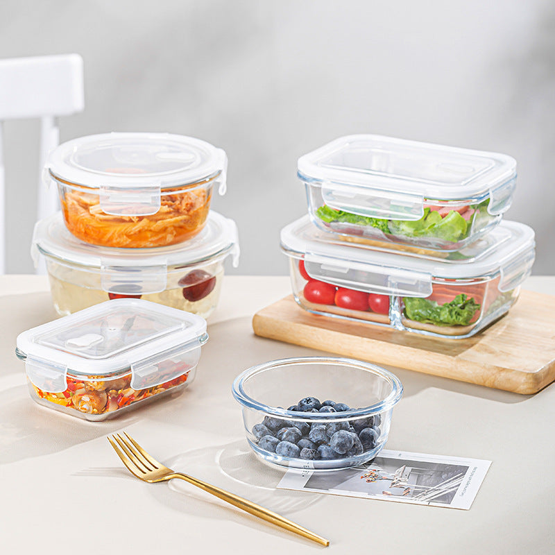 High Borosilicate Microwave Heating Glass Lunch Box Refrigerator Fresh Bowl with Lid Sealed Box Student Bento Box Lunch Box - image 2