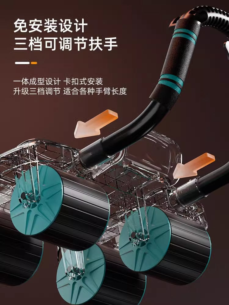 The new six elbow support abdominal wheel automatic rebound abdominal muscle training belly four-wheel abdominal roller men's sports fitness equipment - image 4