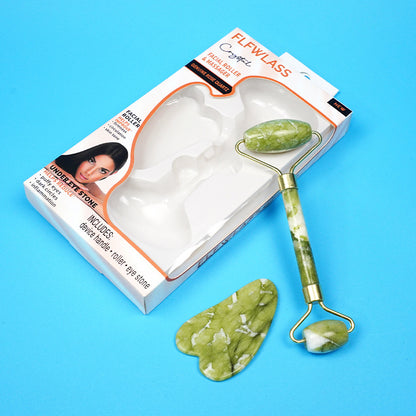Cross-border Xiuyu Green Phoenix Jade Roller Calf Horn Scraping Board Set Box Jade Roller Scraping Face and Neck Massage - image 2