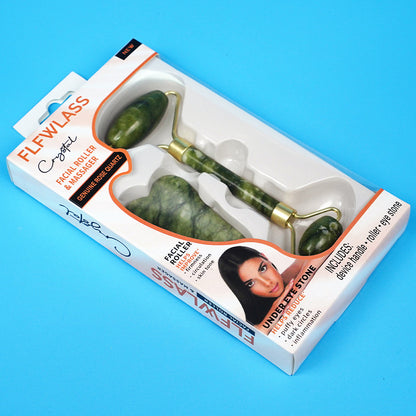 Cross-border Xiuyu Green Phoenix Jade Roller Calf Horn Scraping Board Set Box Jade Roller Scraping Face and Neck Massage - image 3