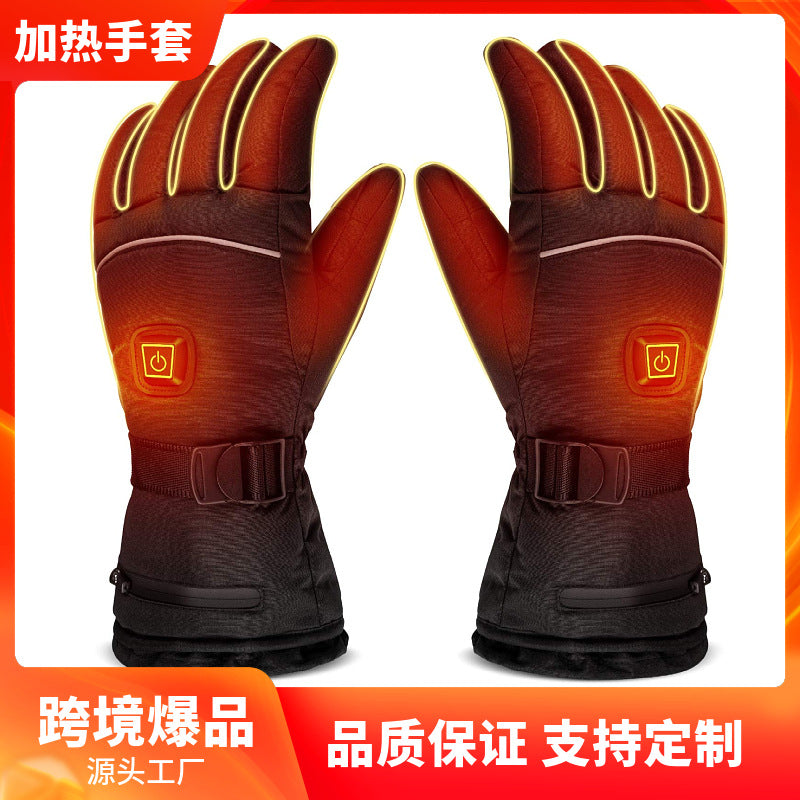 Cross-Border Winter Heated Gloves Rechargeable Five-Finger Heating Sports Skiing Electric Heating Hand Warmer Touch Screen - image 1