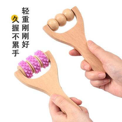 Portable roller massager wooden massager manual ball shoulder cervical spine leg plantar meridian massager - image 3