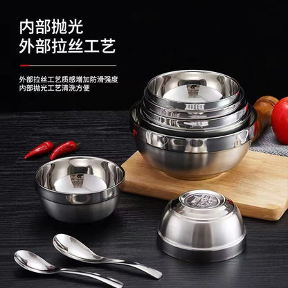 Thickened Stainless Steel Bowl Heat Insulation Anti-drop Double-layer Platinum Bowl Household Commercial Canteen Rice Bowl Large Capacity Soup Bowl - image 2