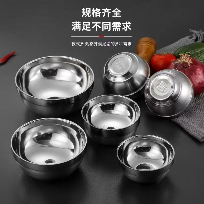Thickened Stainless Steel Bowl Heat Insulation Anti-drop Double-layer Platinum Bowl Household Commercial Canteen Rice Bowl Large Capacity Soup Bowl - image 3