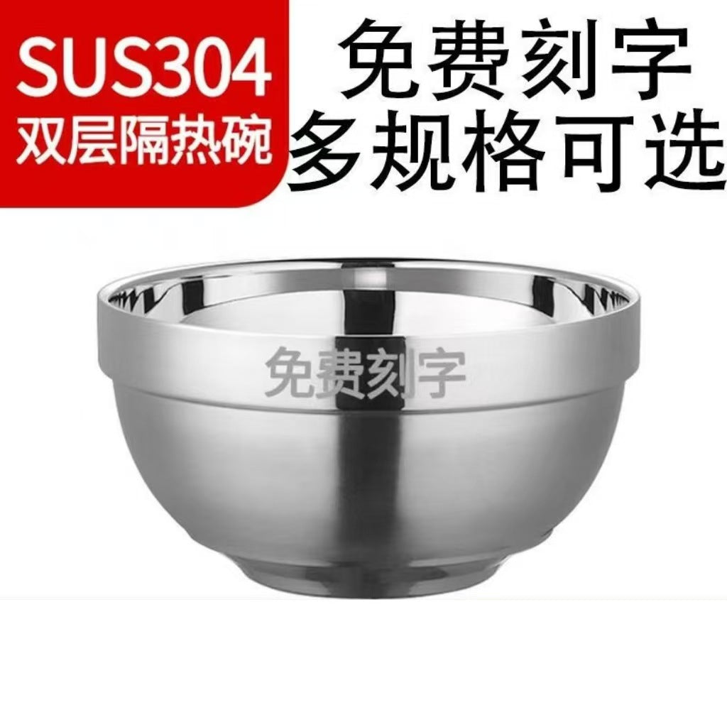 Thickened Stainless Steel Bowl Heat Insulation Anti-drop Double-layer Platinum Bowl Household Commercial Canteen Rice Bowl Large Capacity Soup Bowl - image 4