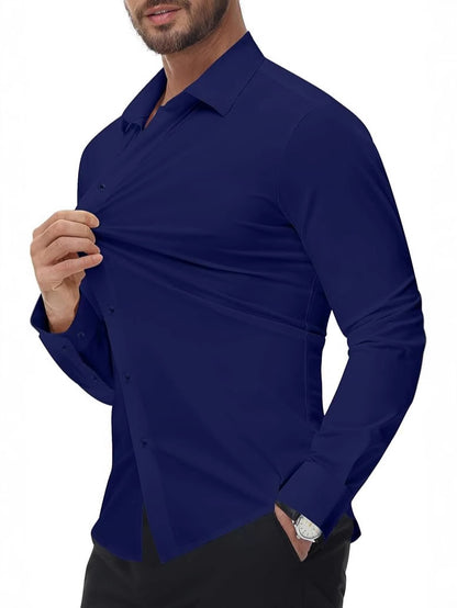 Traceless four-sided high stretch shirt men's silky non-iron muscle slim men's stretch shirt Amazon explosions - image 2