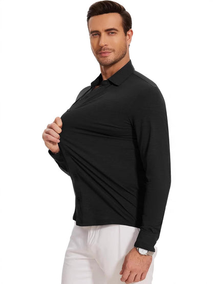 Traceless four-sided high stretch shirt men's silky non-iron muscle slim men's stretch shirt Amazon explosions - image 3