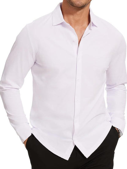 Traceless four-sided high stretch shirt men's silky non-iron muscle slim men's stretch shirt Amazon explosions - image 4