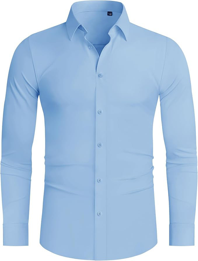 Traceless four-sided high stretch shirt men's silky non-iron muscle slim men's stretch shirt Amazon explosions - image 5