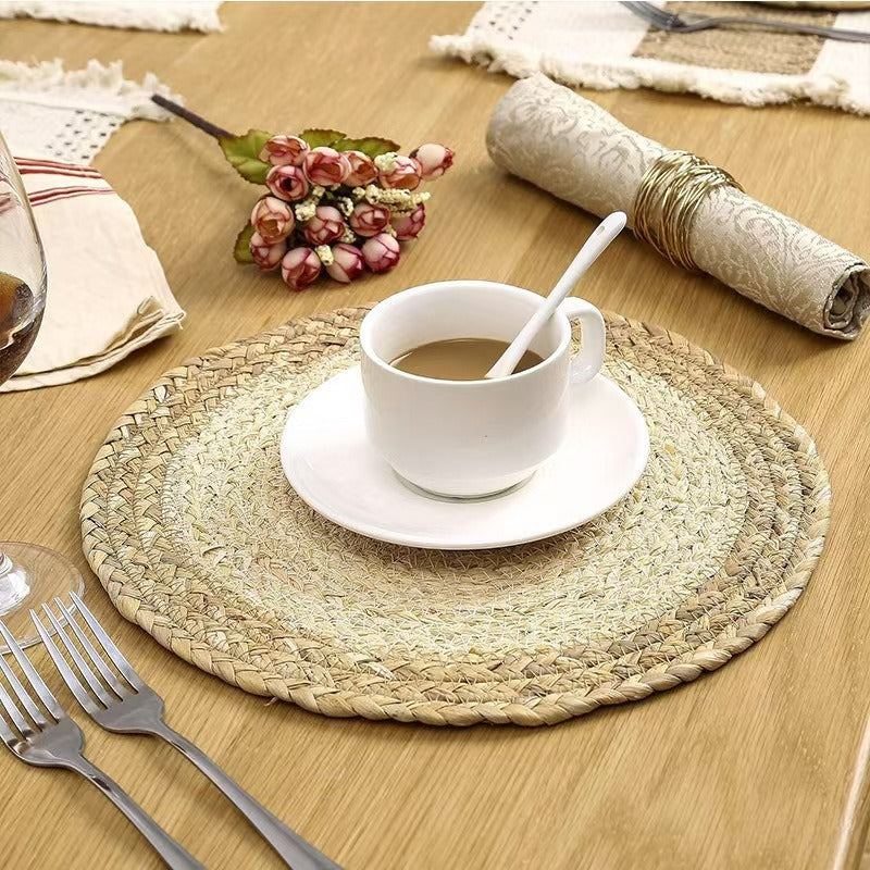 Straw Corn Husk Mat, Gourd Grass Placemat, Heat Insulation Mat, Anti-Scalding Coaster, Japanese-Style Handmade Woven Tableware, Cross-Border Dinner Plate - image 3