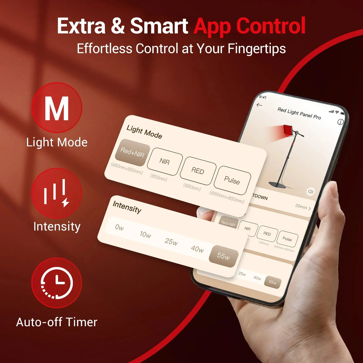 55W Smart App-Controlled Red Light Therapy Panel for Pain Relief and Recovery