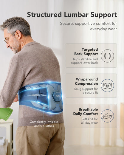 SKG Heated Lumbar Support Massager Belt with 4 Massage Nodes, 3 Heat Levels & Rechargeable Battery QS300