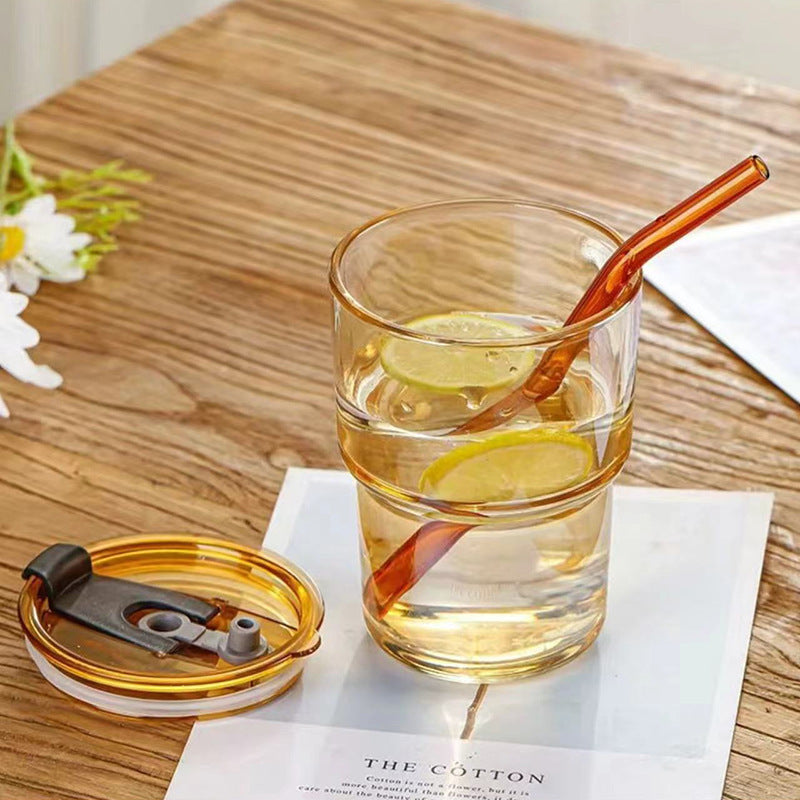 Bamboo Cup Glass Cup with Straw, Simple Ins-Style Coffee Cup, Large Capacity Milk Cup with Lid, Heat-Resistant Glass - image 4