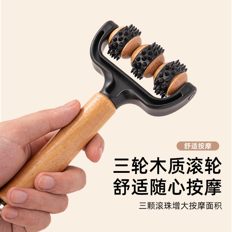 Hand-Pushed Wooden Roller Massage Stick for Muscle Relaxation, Wolf Tooth Massage Roller, Fitness Yoga Stick for Cervical Spine and Shoulder Neck - image 1