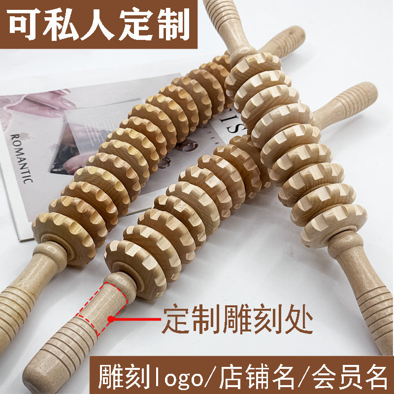 Solid Wood Roller Abdominal Yoga Massage Stick with Nine Wheels and Twelve Wheels for Back, Waist, Cervical Spine, Shoulder, and Leg Wellness Massage - image 2