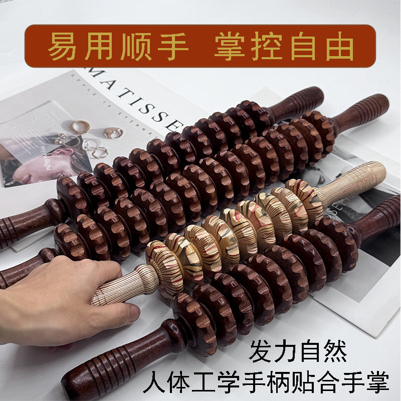 Solid Wood Roller Abdominal Yoga Massage Stick with Nine Wheels and Twelve Wheels for Back, Waist, Cervical Spine, Shoulder, and Leg Wellness Massage - image 3