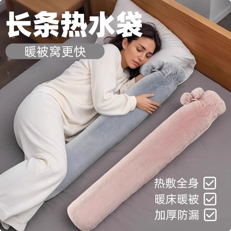 Cross-Border Pvc Long Hot Water Bottle Plush Extra-Large Hand Warmer Water Bag Explosion-Proof for Stomach Warming Student Bed Warmer Body Warmer - image 1