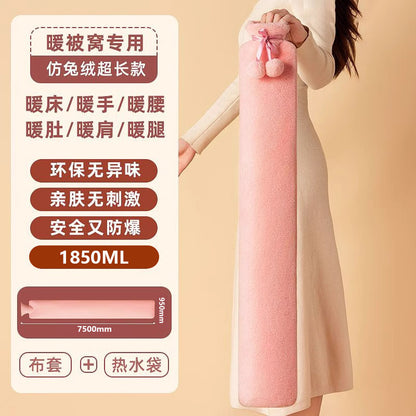 Long Hot Water Bottle with Rabbit Fur Cover, Water-Filled Hot Water Bottle, Bed Warmer, Warm Fleece-Lined Long Hot Water Bottle Batch - image 4