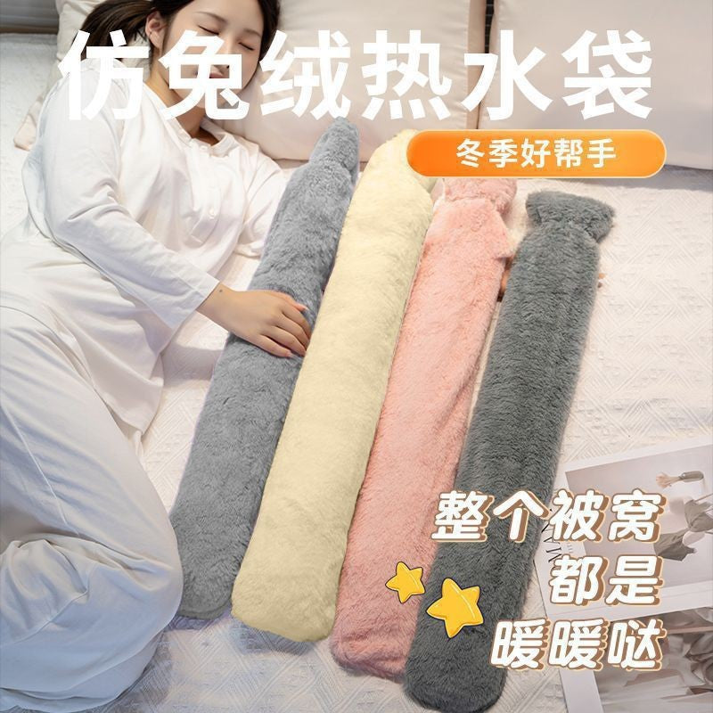 Long Multifunctional Hot Water Bottle, Water-Filled Hand Warmer, Belly Application, Explosion-Proof, Cute Plush Girl's Quilt Warmer - image 2