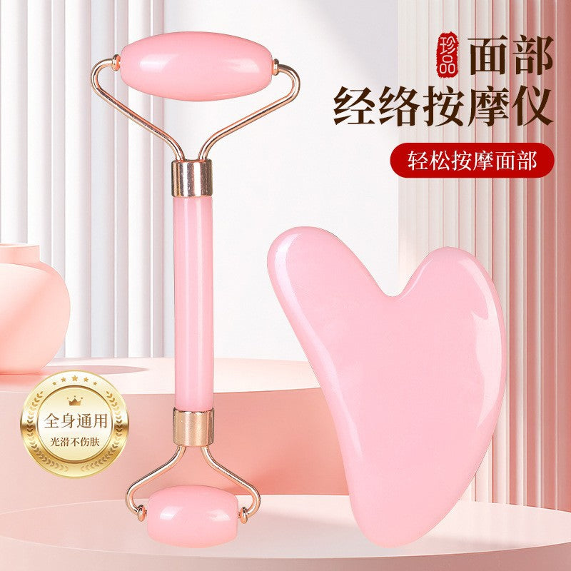 Rose Quartz Non-Jade Facial Roller Massager, Heart-Shaped Special Facial Massage Lifting Stick, Gua Sha Meridian Board - image 1