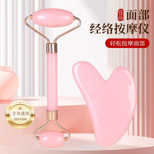 Rose Quartz Non-Jade Facial Roller Massager, Heart-Shaped Special Facial Massage Lifting Stick, Gua Sha Meridian Board - image 1