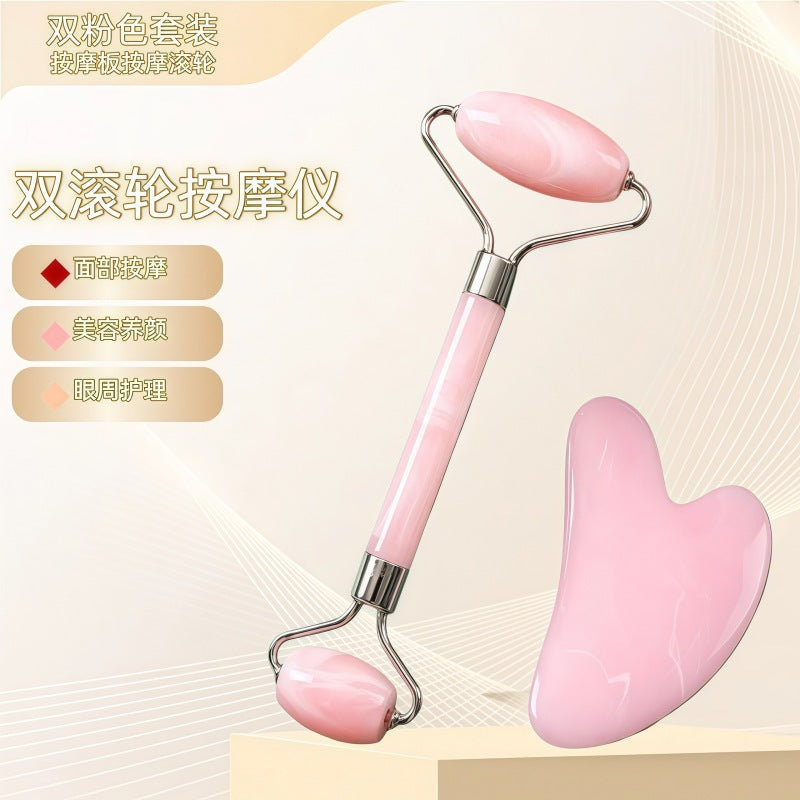 Rose Quartz Non-Jade Facial Roller Massager, Heart-Shaped Special Facial Massage Lifting Stick, Gua Sha Meridian Board - image 2