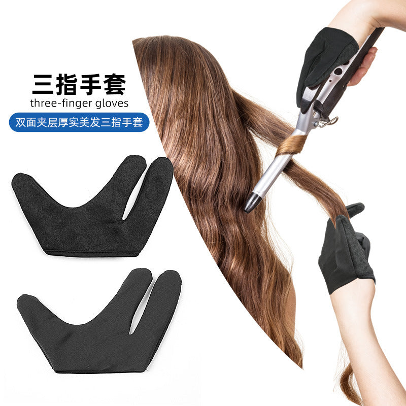Three-Finger Hairdressing Heat Insulation Gloves Double-Sided Thick Salon Straightening Curling Iron Self-Use Gloves - image 1