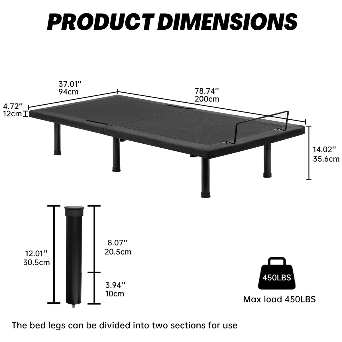Adjustable Bed Frame with Massage & Remote – USB, LED Light, Twin to King Sizes