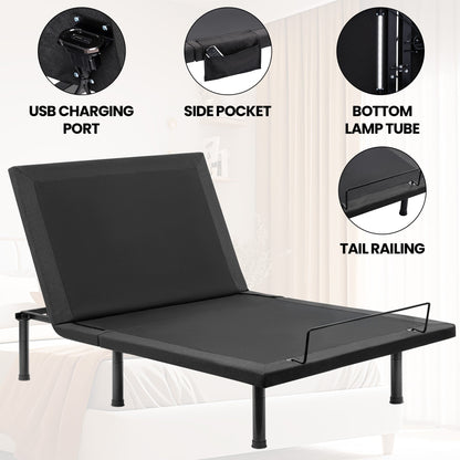 Adjustable Bed Frame with Massage & Remote – USB, LED Light, Twin to King Sizes