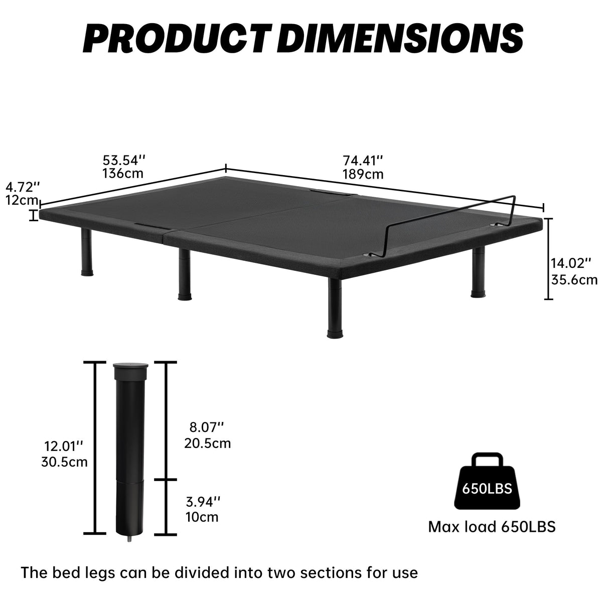 Adjustable Bed Frame with Massage & Remote – USB, LED Light, Twin to King Sizes