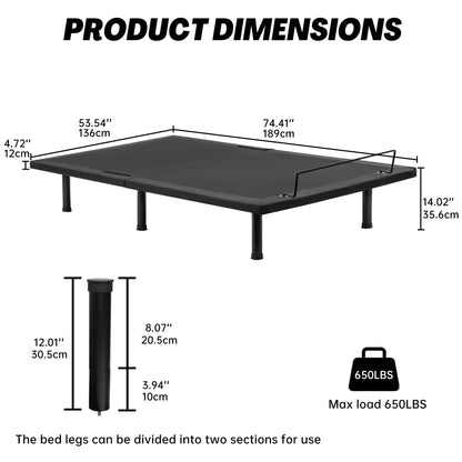 Adjustable Bed Frame with Massage & Remote – USB, LED Light, Twin to King Sizes