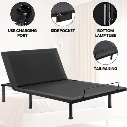 Adjustable Bed Frame with Massage & Remote – USB, LED Light, Twin to King Sizes