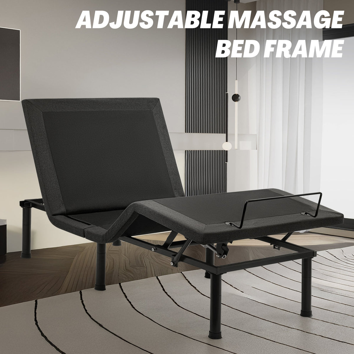 Adjustable Bed Frame with Massage & Remote – USB, LED Light, Twin to King Sizes