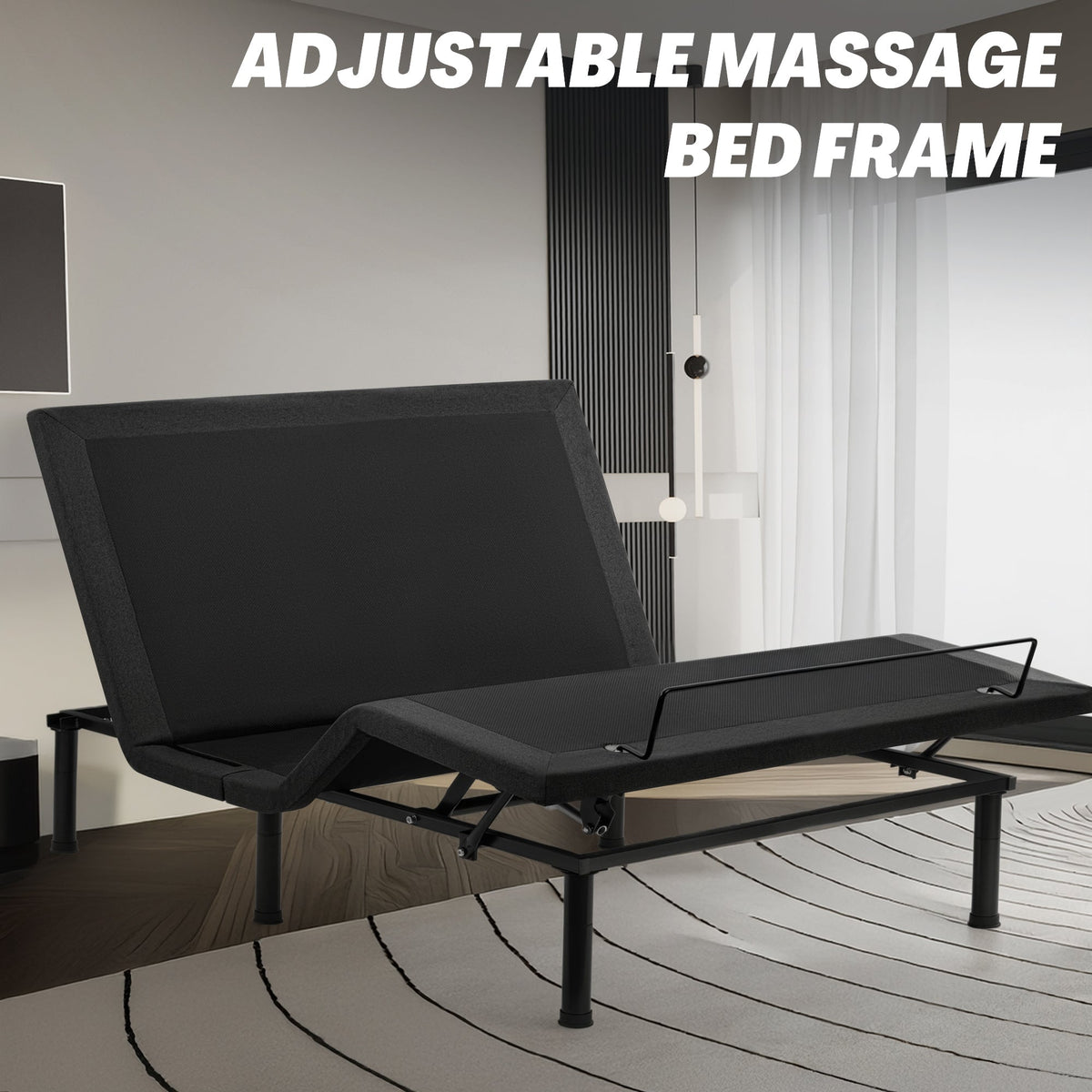 Adjustable Bed Frame with Massage & Remote – USB, LED Light, Twin to King Sizes