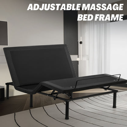 Adjustable Bed Frame with Massage & Remote – USB, LED Light, Twin to King Sizes