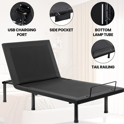 Adjustable Bed Frame with Massage & Remote – USB, LED Light, Twin to King Sizes