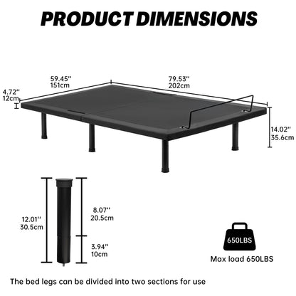 Adjustable Bed Frame with Massage & Remote – USB, LED Light, Twin to King Sizes