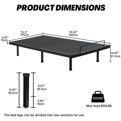 Adjustable Bed Frame with Massage & Remote – USB, LED Light, Twin to King Sizes
