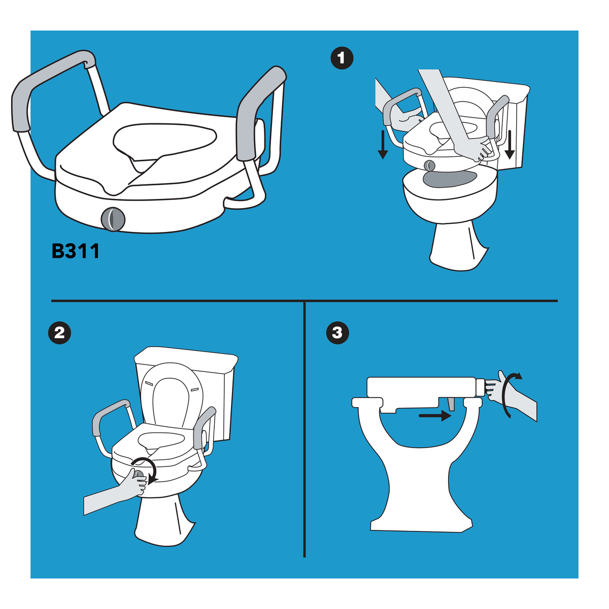 Carex E-Z Lock Raised Toilet Seat with Adjustable Armrests