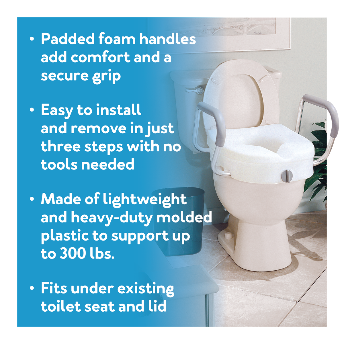 Carex E-Z Lock Raised Toilet Seat with Adjustable Armrests