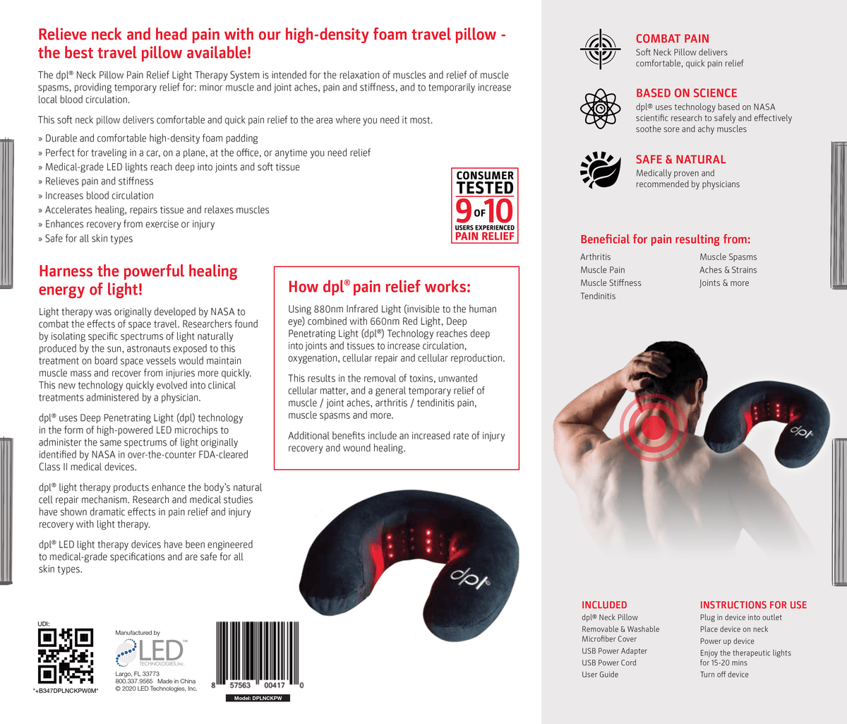 DPL Red Light Therapy Neck Pillow for Neck Pain Relief