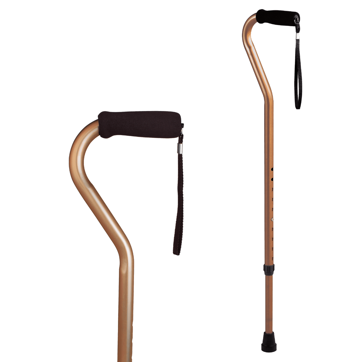 Carex Offset Aluminum Cane with Cushioned Grip and Wrist Strap