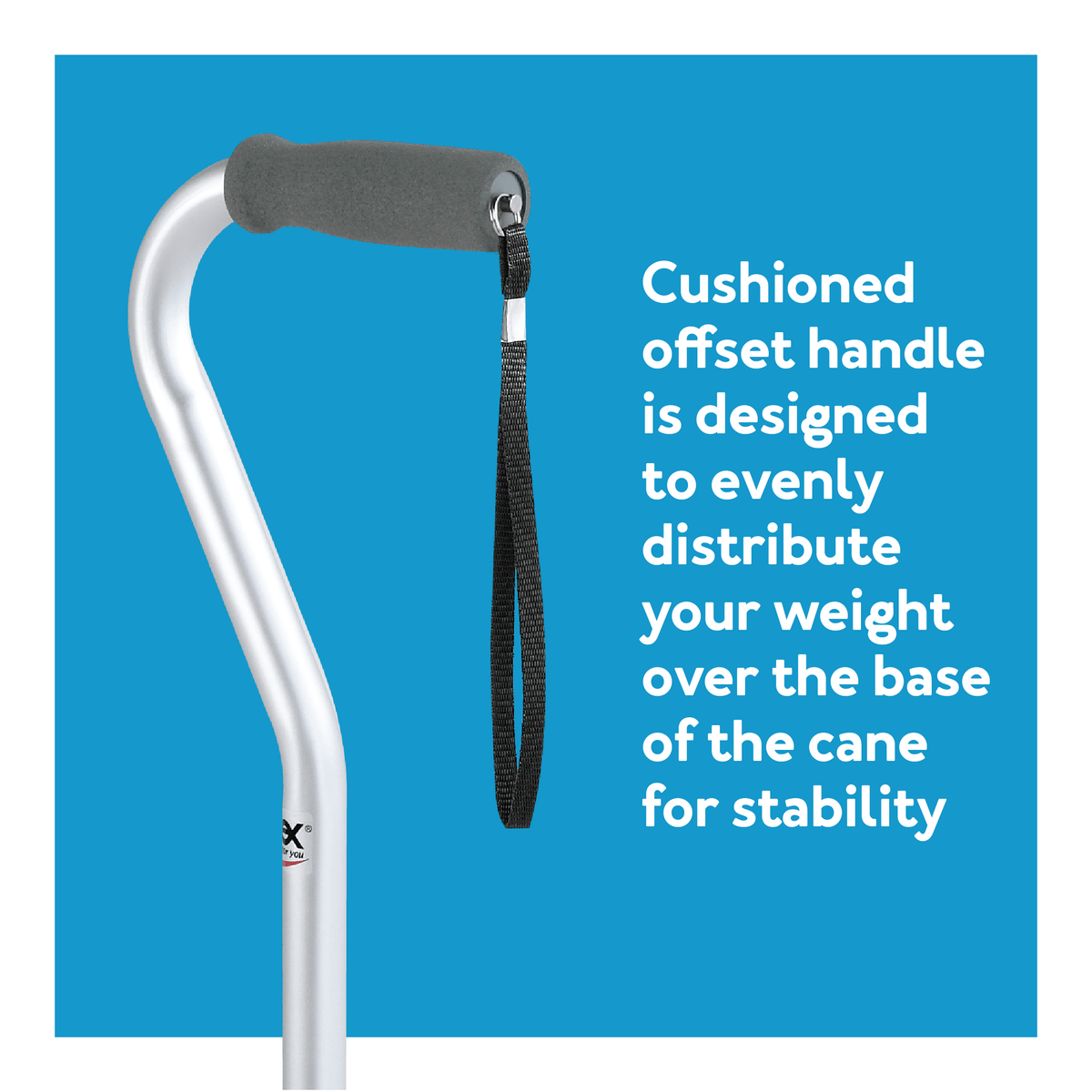 Carex Offset Aluminum Cane with Cushioned Grip and Wrist Strap
