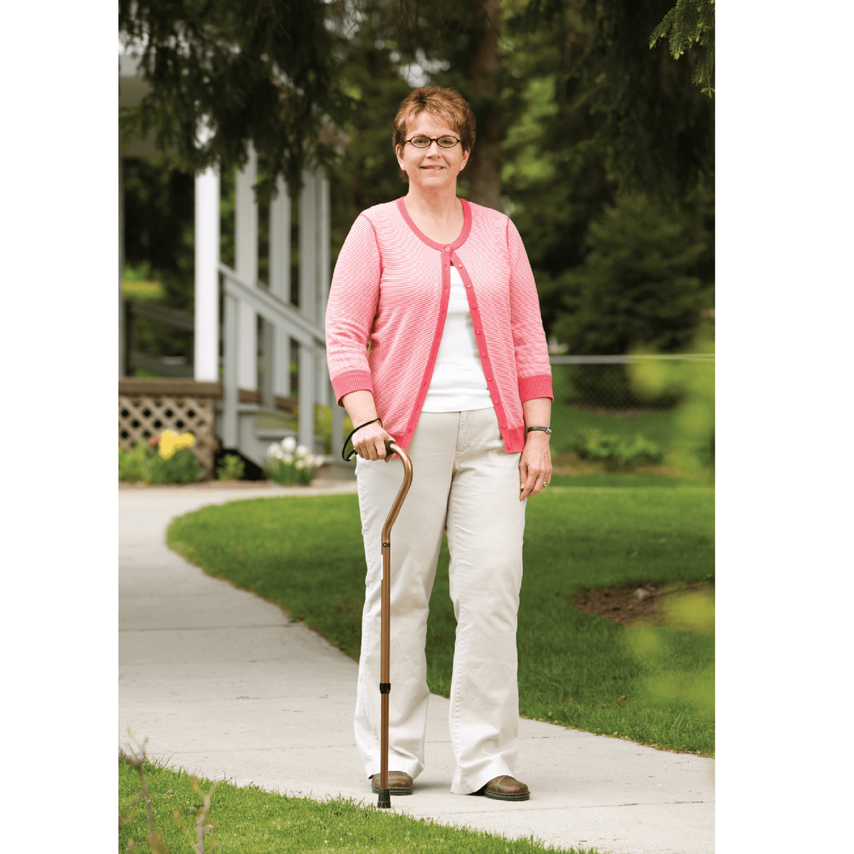 Carex Offset Aluminum Cane with Cushioned Grip and Wrist Strap
