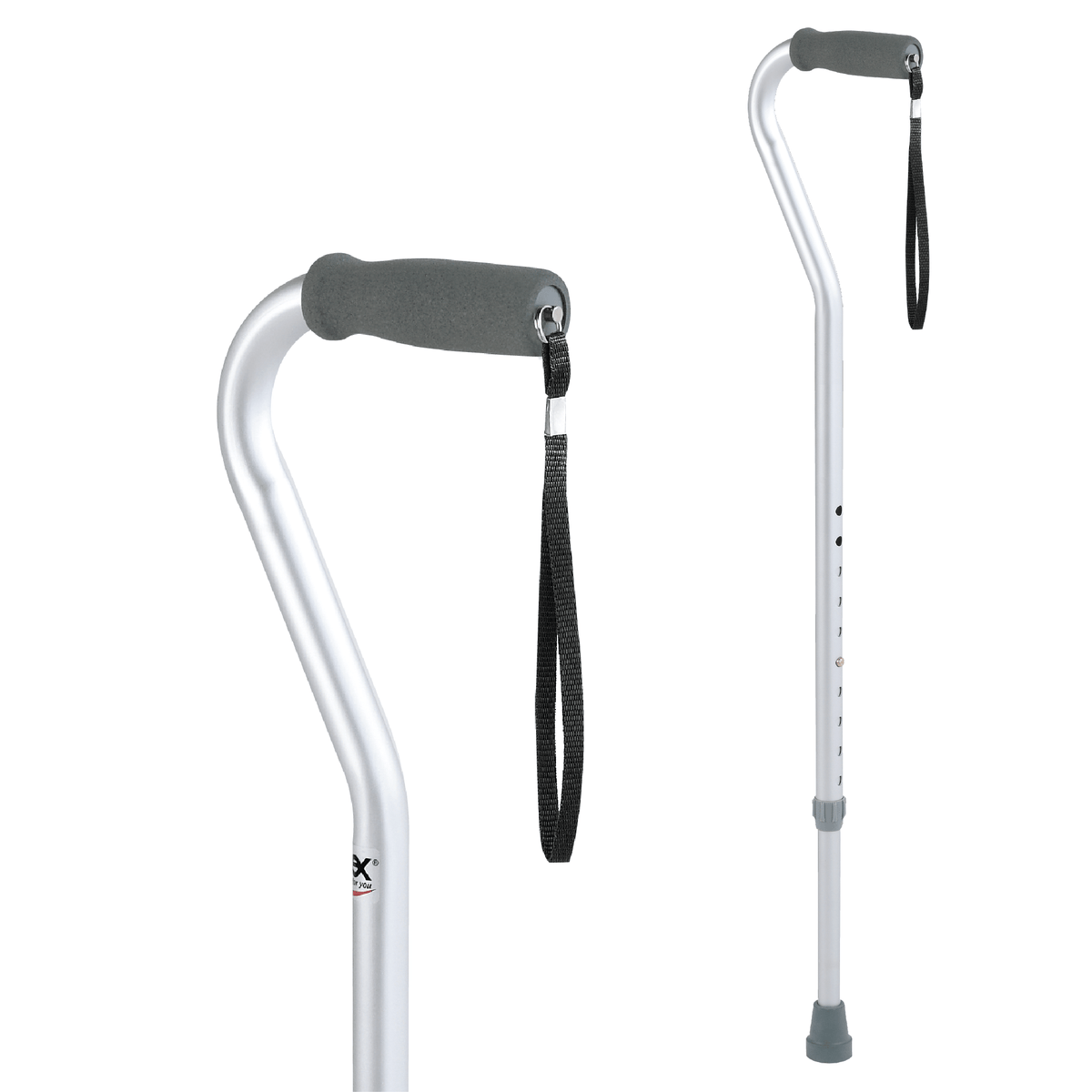 Carex Offset Aluminum Cane with Cushioned Grip and Wrist Strap