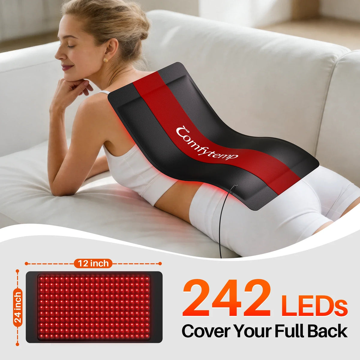 30W 242 LED Wearable Red Light Wrap 24''×12'' for Back Shoulder Knee