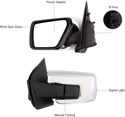 Side Door Mirror for Ford F-150 2021–2024 – Chrome Heated Mirror with Turn Signal & Blind Spot Glass