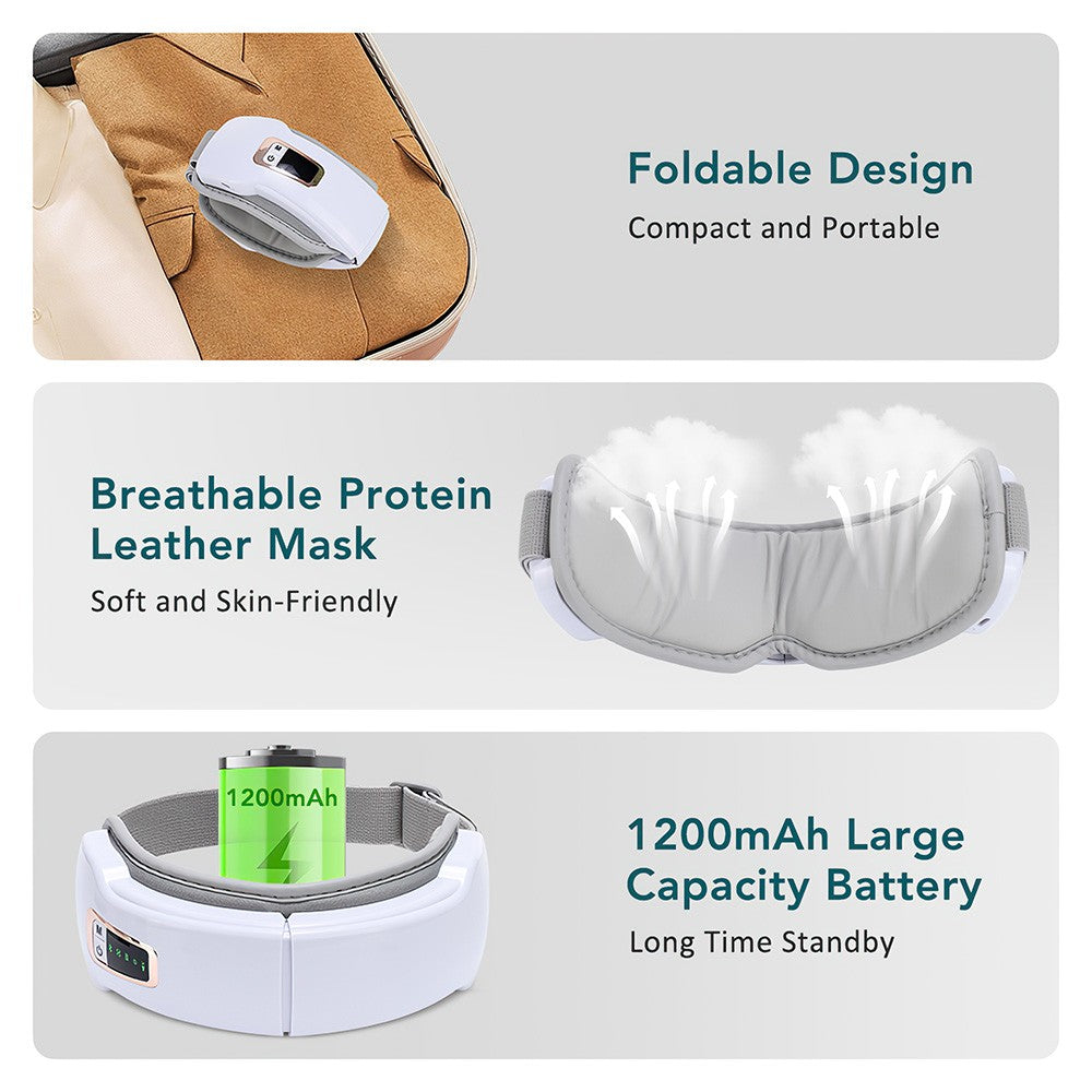 Smart Eye Massager With Vibration,Heat,Airbag Compression & Bluetooth Music