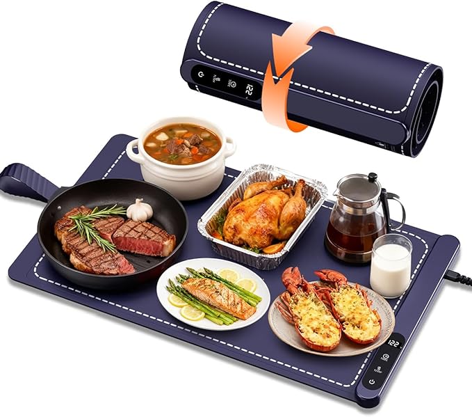 Electric Food Warming Mat – Foldable Heated Warming Tray with Adjustable Temperature & Fast Heating